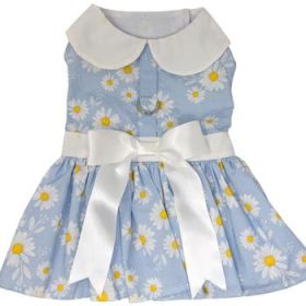 Blue Daisy Dog Dress with Matching Leash