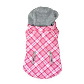 Weekender Dog Sweatshirt Hoodie - Pink and White Plaid Fabric