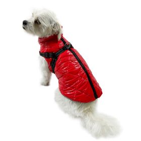 Water Resistant Puffy Vest with Built In Harness (Color: Red, size: S)